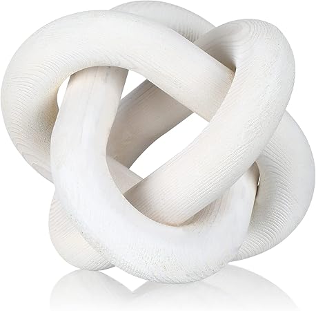 Yalikop 3 Link Wood Knot Decor - Hand Carved Coffee Table Decoration, Boho Chain Link Decor, Modern Shelf, Rustic Objects for Home Living Room Bedroom(White)