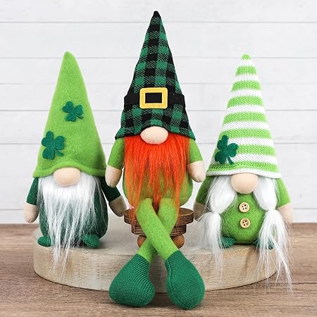 DAZONGE St. Patrick's Day Decorations, 3PCS Shamrock Gnomes Plush for Tiered Tray Mantel Shelf Table Decor, St. Patrick's Day Decorations for Home